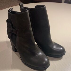 A+ Ellen Black Leather Ankle Boots with Side Bow Detail